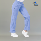 Vista lateral de pantalón quirúrgico 502 mujer azul plumbago.