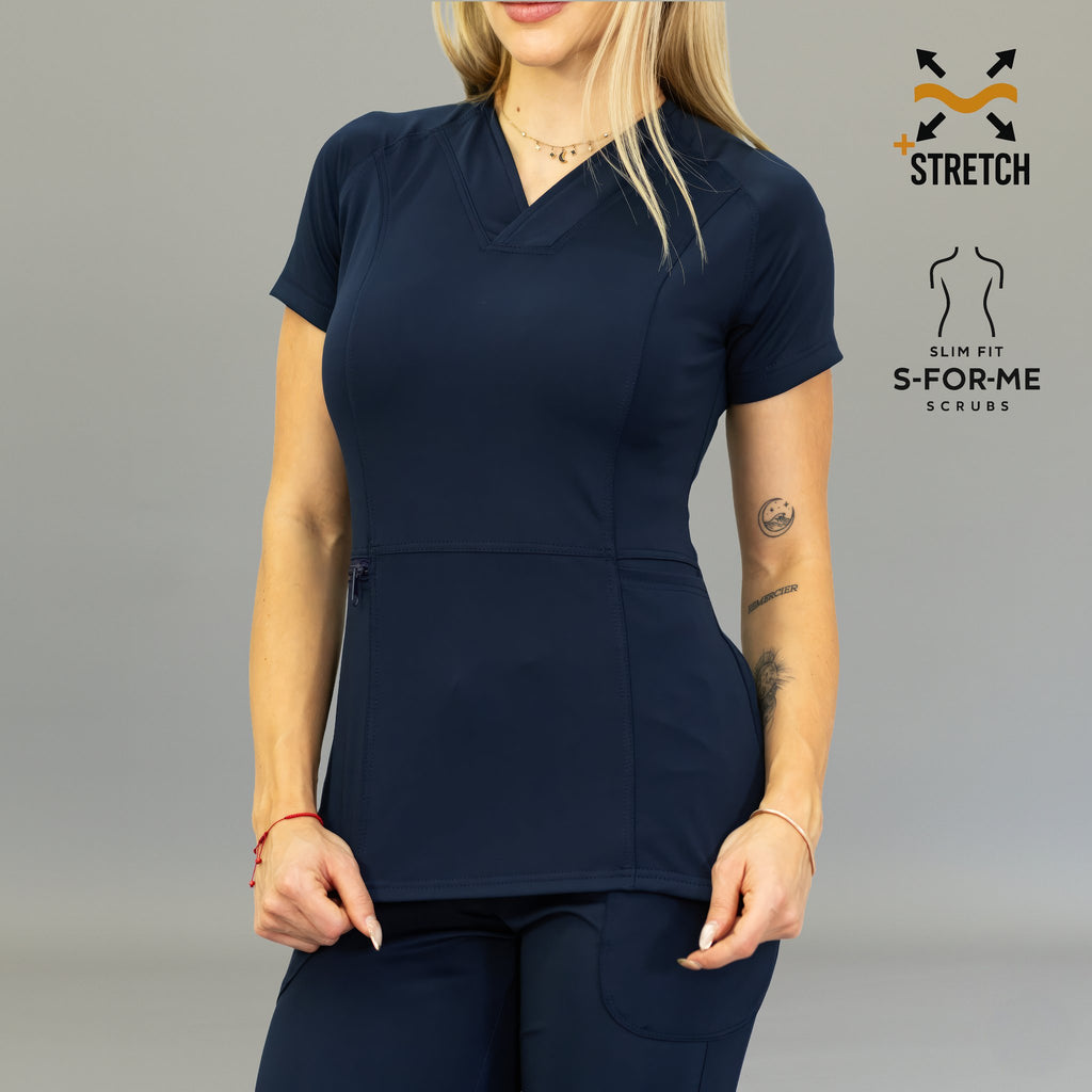 Filipina médica azul marino 902 tela stretch resistente al deslavado