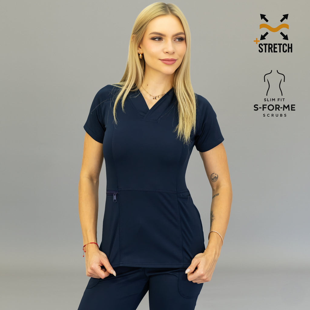 Filipina azul marino súper stretch para doctoras y enfermeras 902