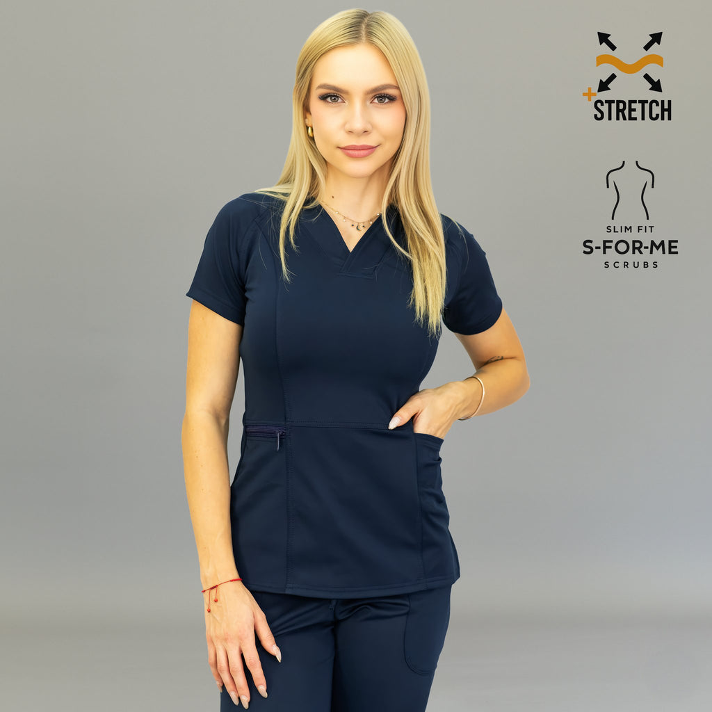 Blusa quirúrgica azul marino mujer 902 tela súper stretch sin planchado