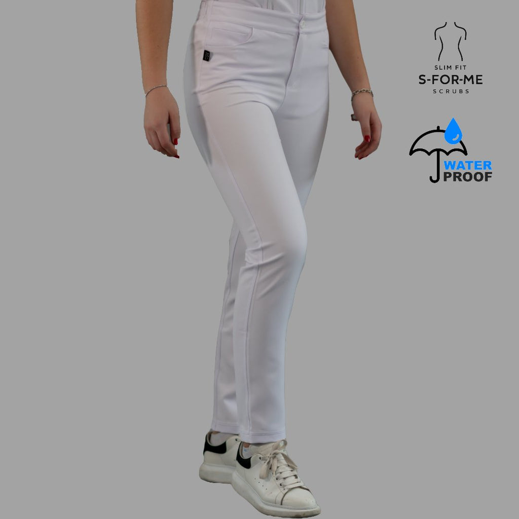 Pantalón blanco stretch antifluido para mujer corte slim fit