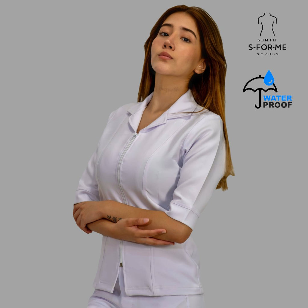 Filipina médica blanca Alviero para mujer manga 3/4 antifluido vista lateral
