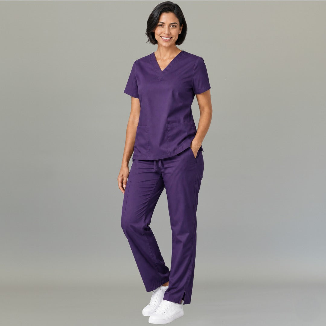 Conjunto completo de filipina y pantalón quirúrgico color lavanda profundo 502.