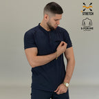Top quirúrgico azul marino hombre Scrubs 901 con manga raglán y cuello con botones