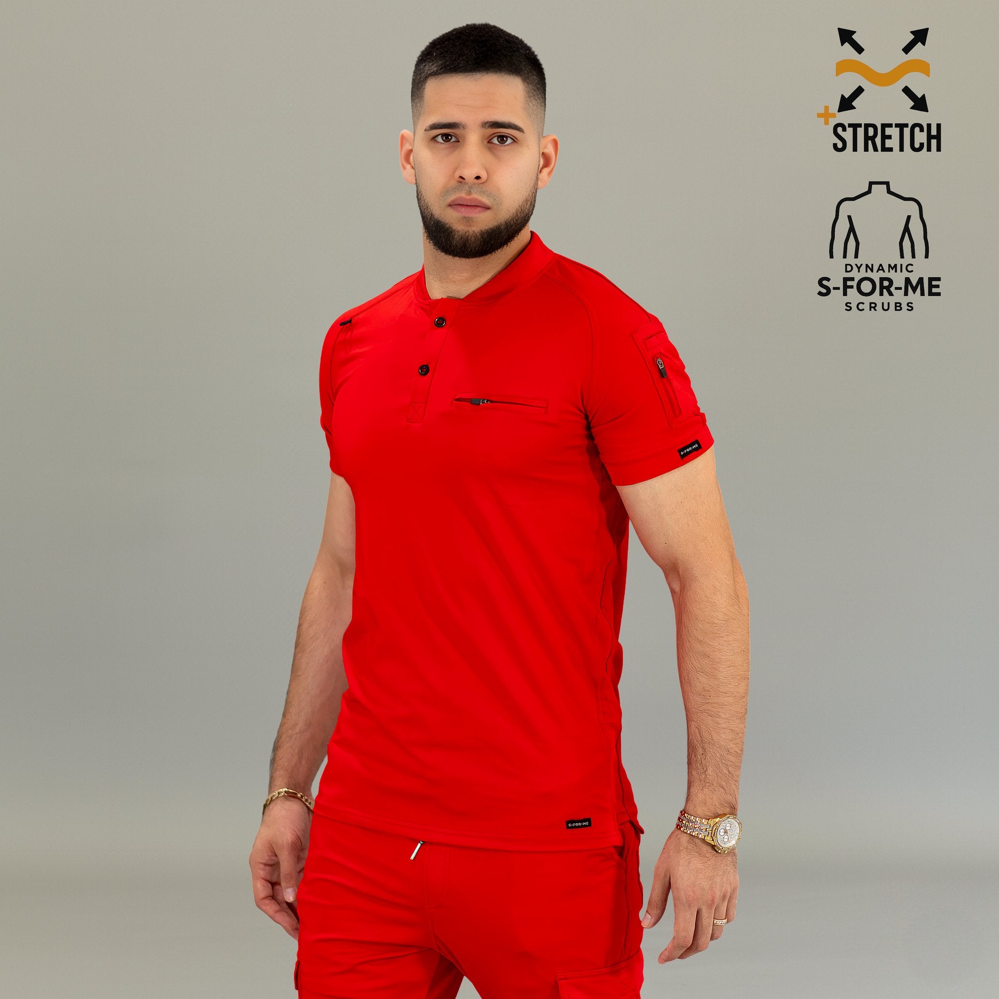 Filipina médica roja para hombre 901 — vista frontal de corte slim fit