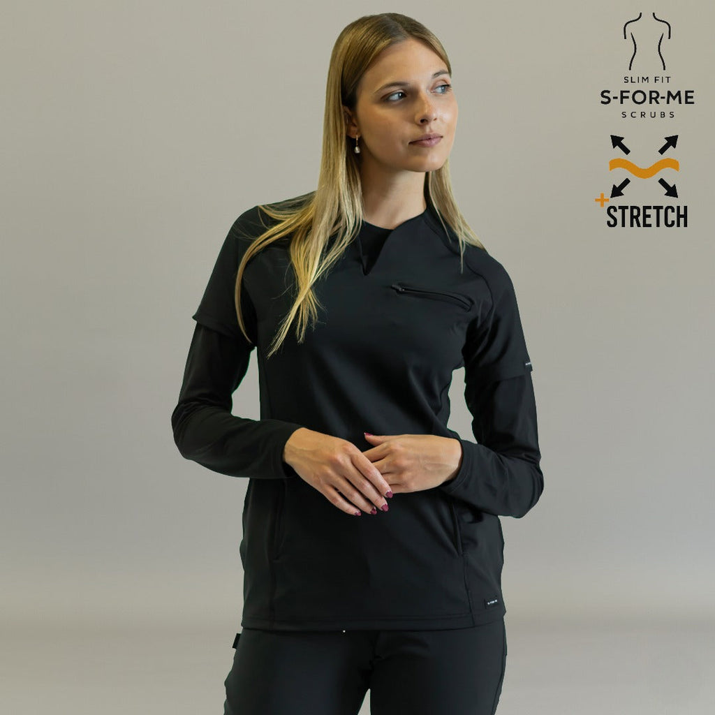 Filipina quirúrgica 915 Negra — conjunto con pantalón scrub negro