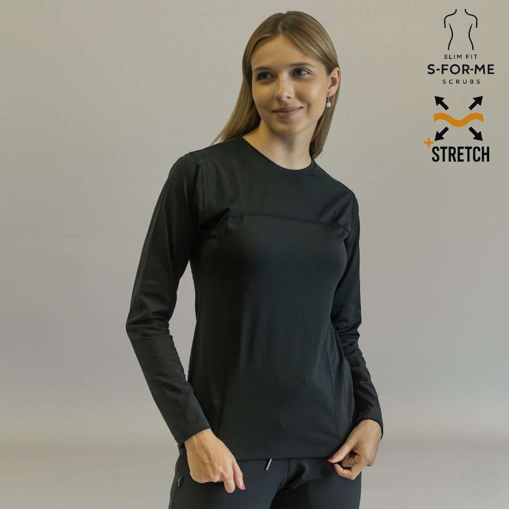 blusa under scrub negro mujer manga larga detalle cuello sandel medica