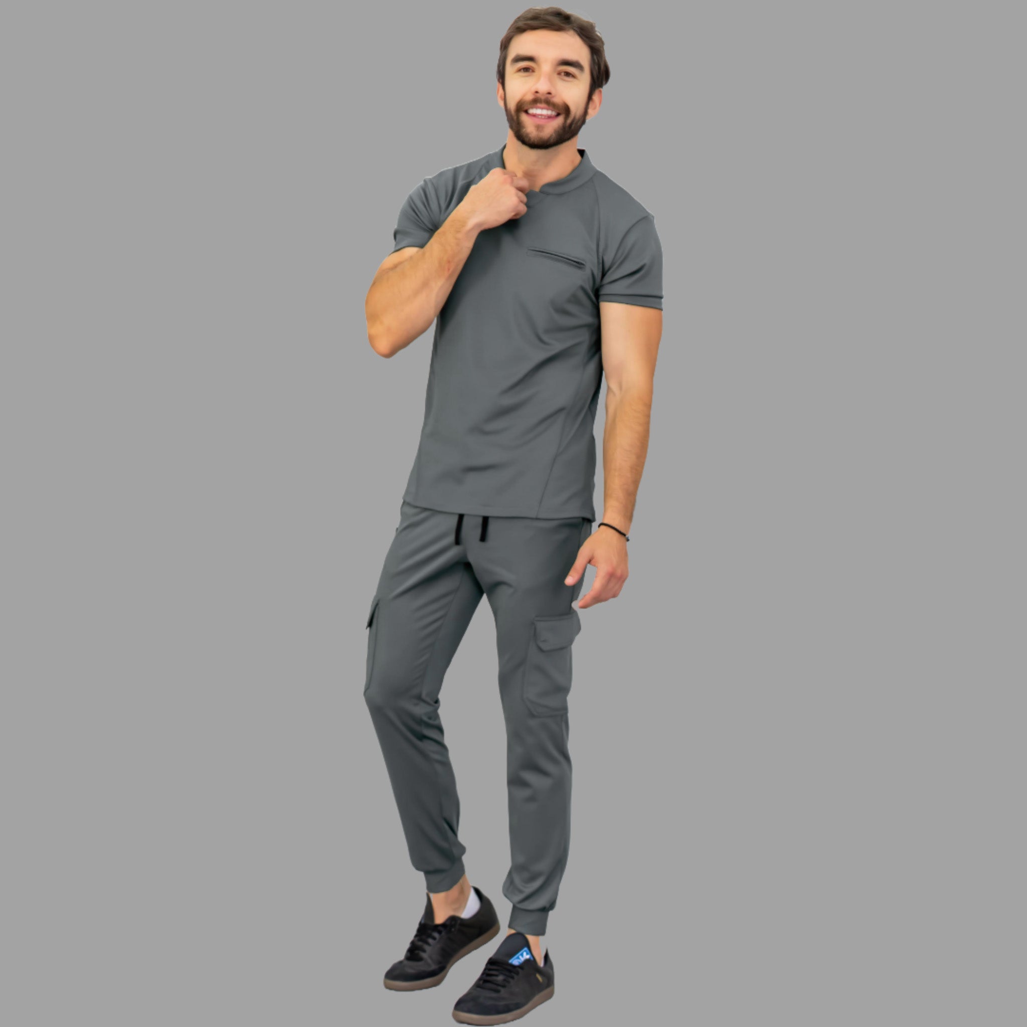 Conjunto Quirúrgico Gris Medio para Hombre – Estilo 910 | Super Stretch Slim Fit