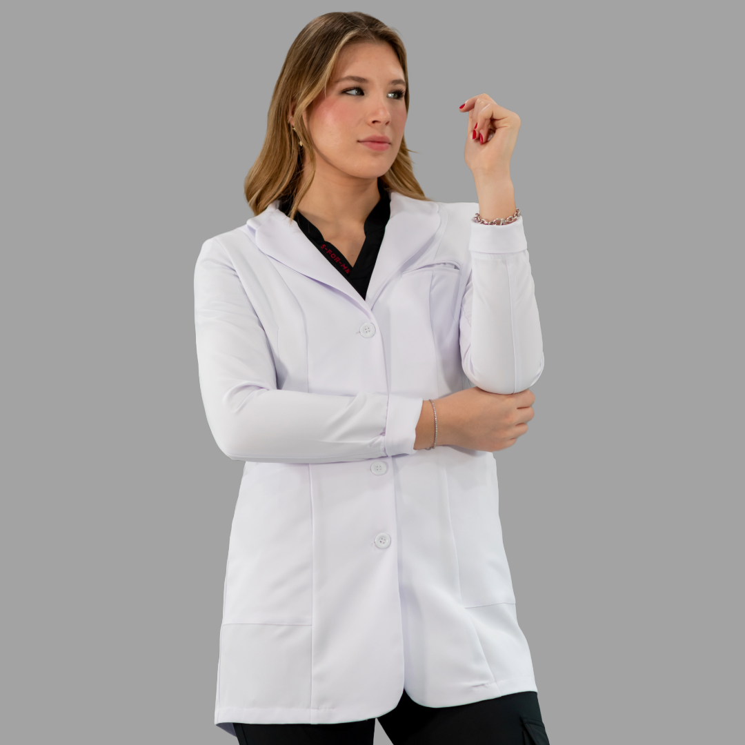 Bata Médica Stretch Blanca Dama, Antifluido Alviero