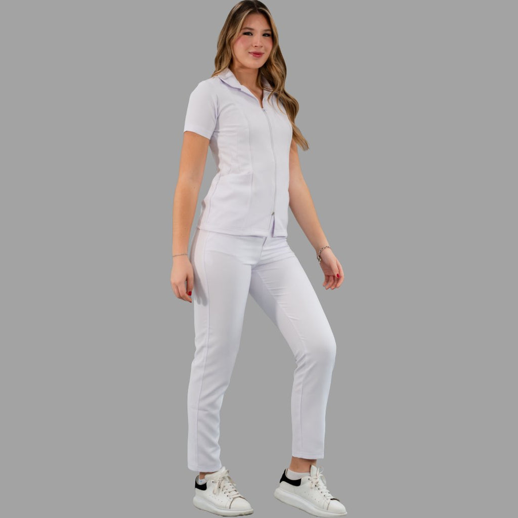 Filipina médica mujer antifluido manga corta ideal para consultorio y hospital