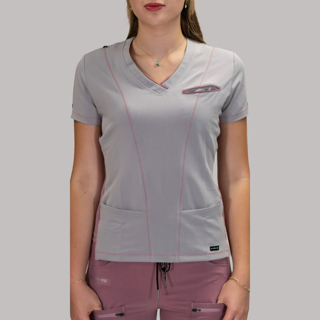 Detalle frontal de filipina quirúrgica mujer gris perla rosa Sandel Médica